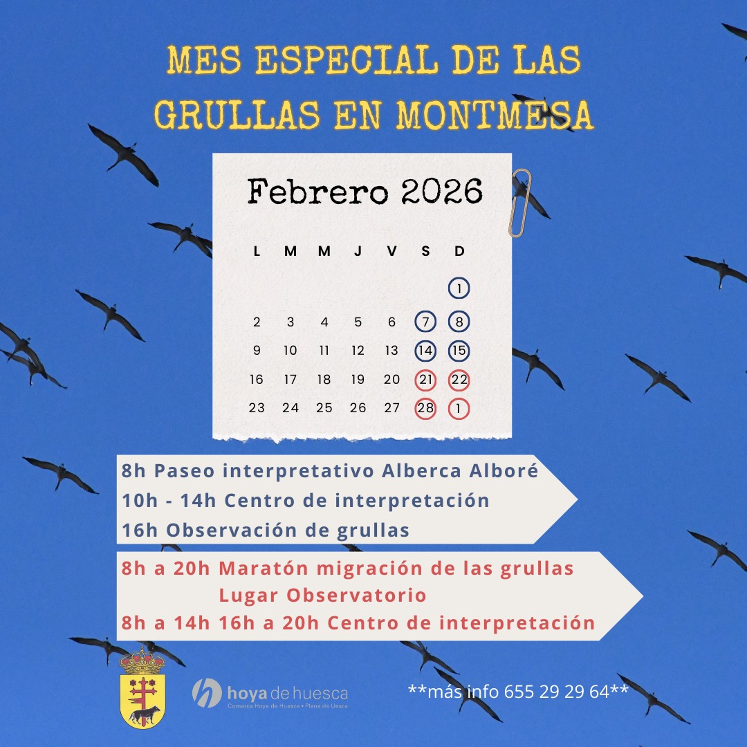 grullas calendario febrero 2026